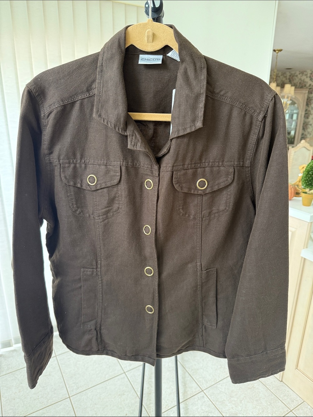 Chico's Women's Dark Brown Button-Front Utility Jacket